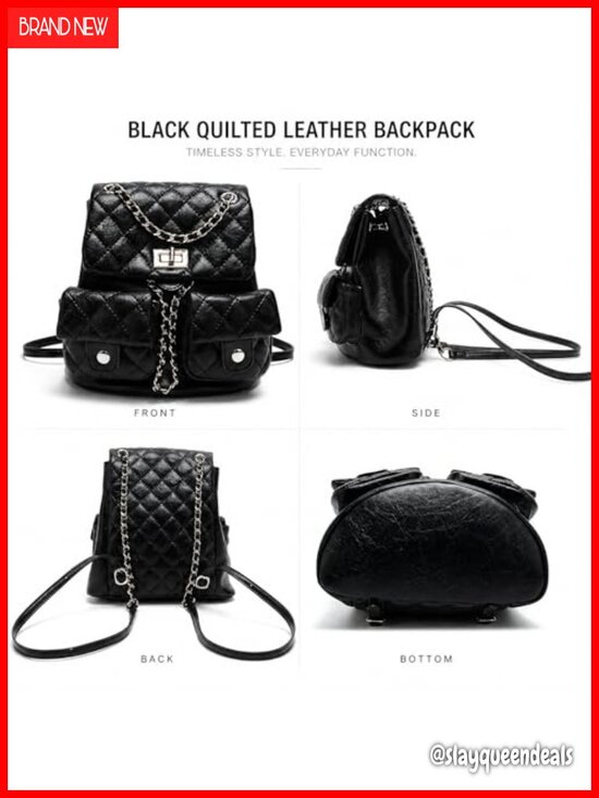 Quilted Mini Backpack Purse for Women, Faux Leather with Chain Strap main image 6